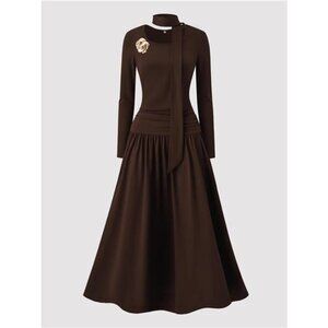 Long Sleeve A-Line Dress with Scarf